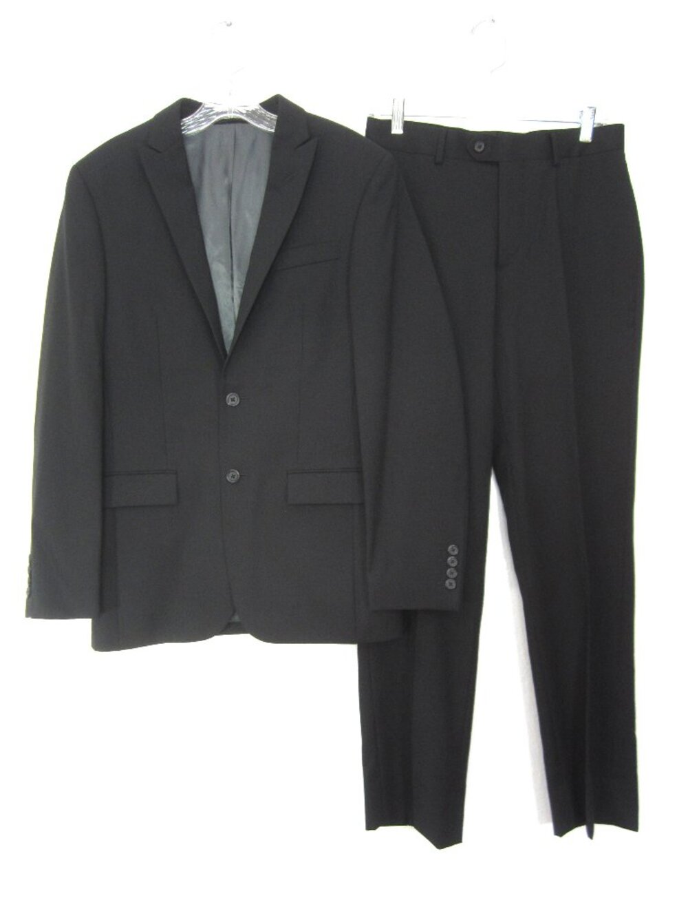 Egara Mens Size 36R Slim Fit Wool Suit Solid Black Jacket 29x30.5 Pants Flat